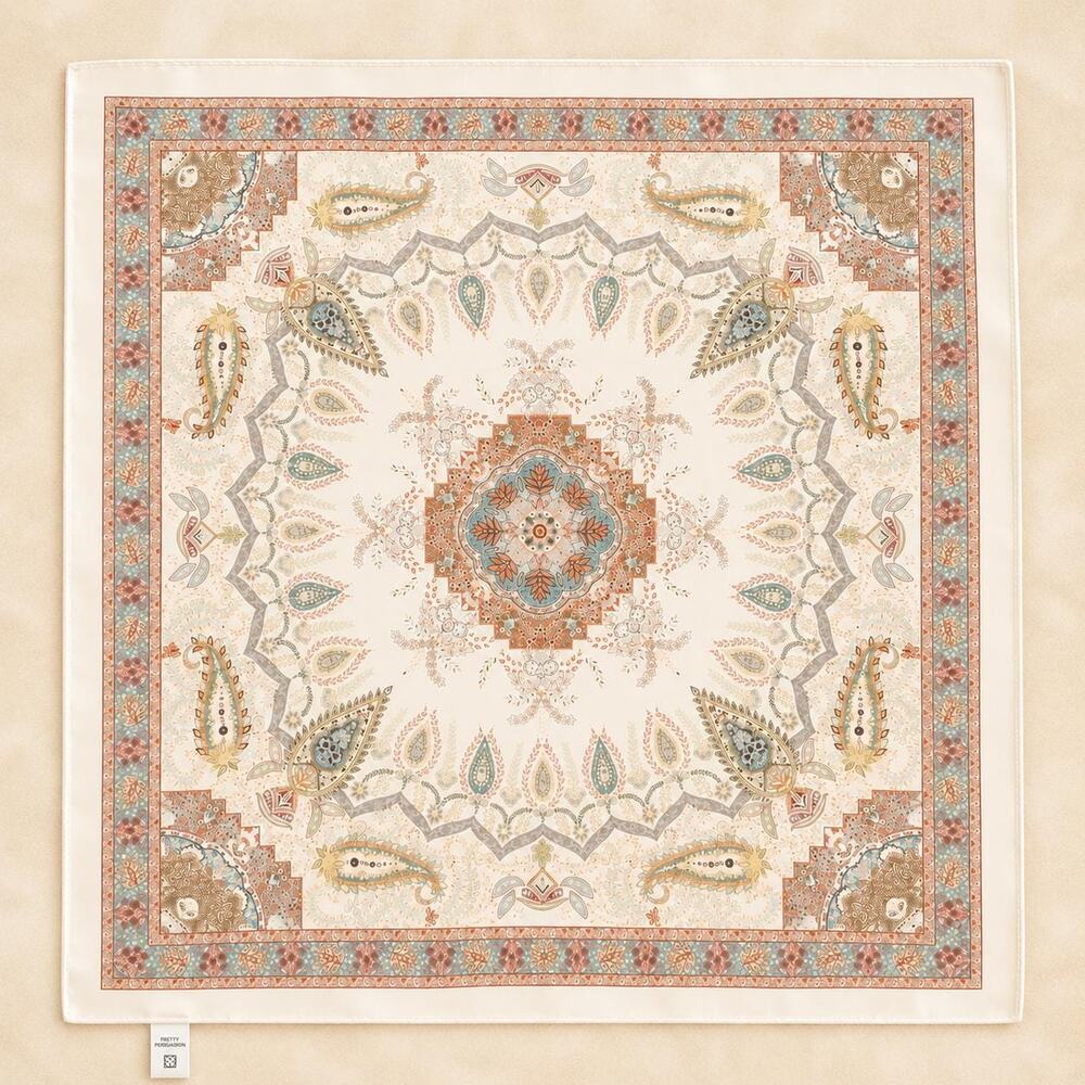 100% Silk Paisley Scarf: Hand-Rolled Square Neck Hair Accessory (20x20")